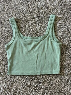 Ribbed Square-Neck Crop Tank Top - Sage Green